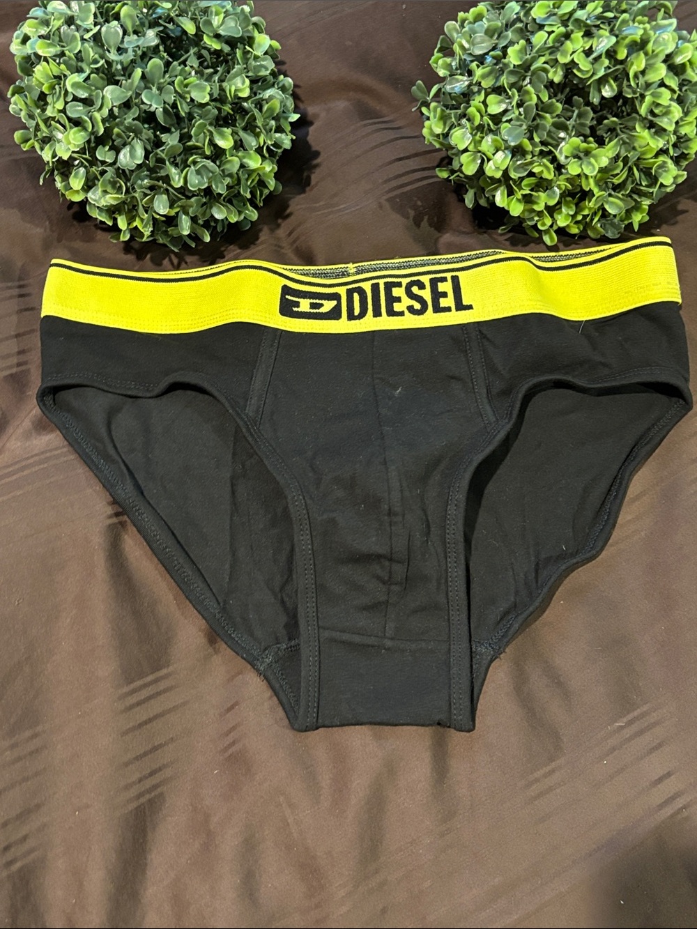 Diesel Black Briefs with Yellow Logo Waistband